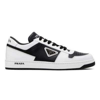 PRADA DOWNTOWN LEATHER SNEAKERS BLACK WHITE - P042