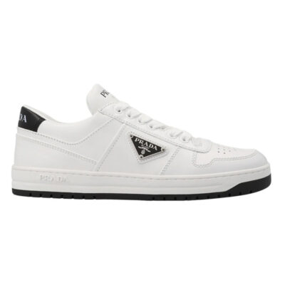 PRADA DOWNTOWN LEATHER SNEAKERS WHITE BLACK - P030