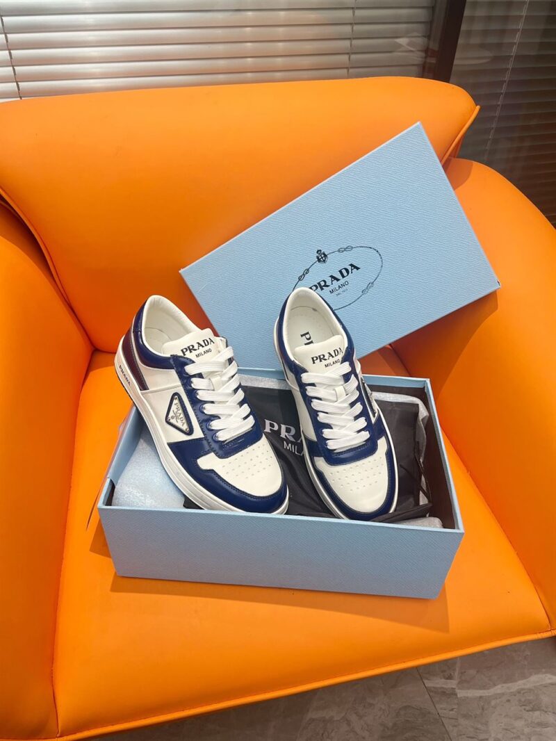 PRADA DOWNTOWN LEATHER SNEAKERS WHITE BLUE - P033