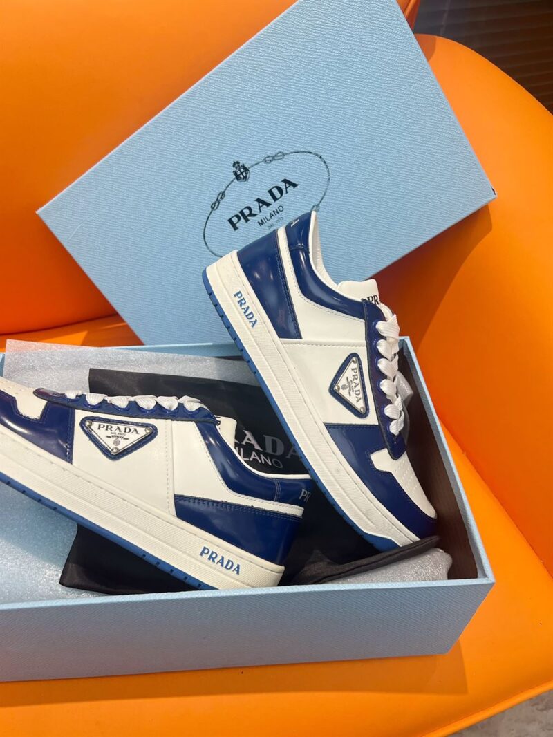 PRADA DOWNTOWN LEATHER SNEAKERS WHITE BLUE - P033