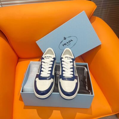 PRADA DOWNTOWN LEATHER SNEAKERS WHITE BLUE - P033