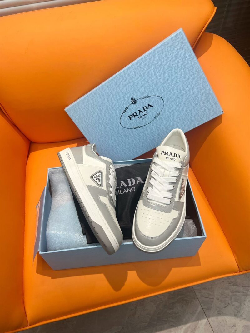 PRADA DOWNTOWN LEATHER SNEAKERS WHITE CRYSTAL - P028