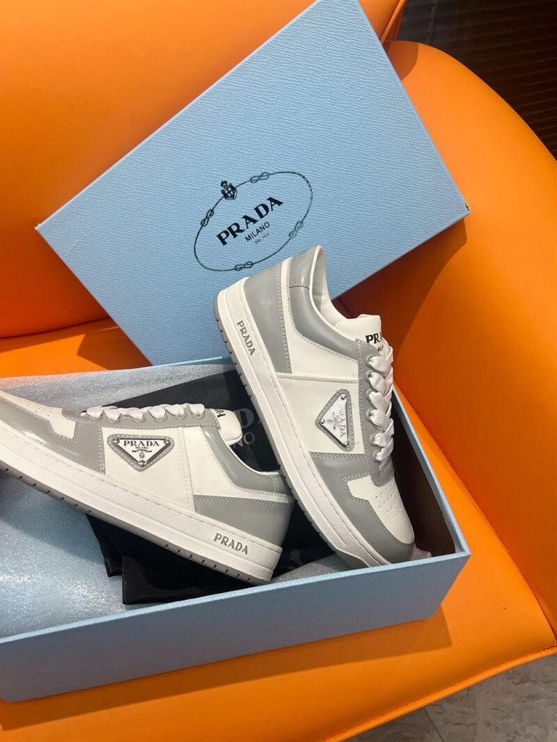 PRADA DOWNTOWN LEATHER SNEAKERS WHITE CRYSTAL - P028