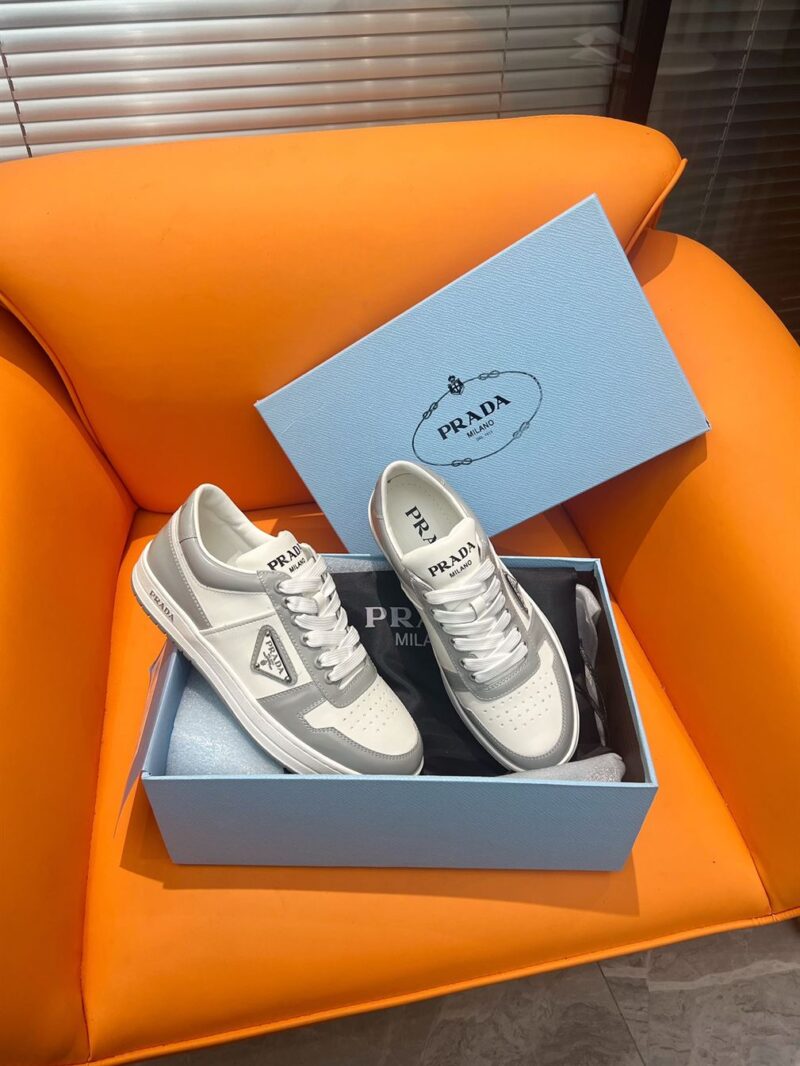 PRADA DOWNTOWN LEATHER SNEAKERS WHITE CRYSTAL - P028