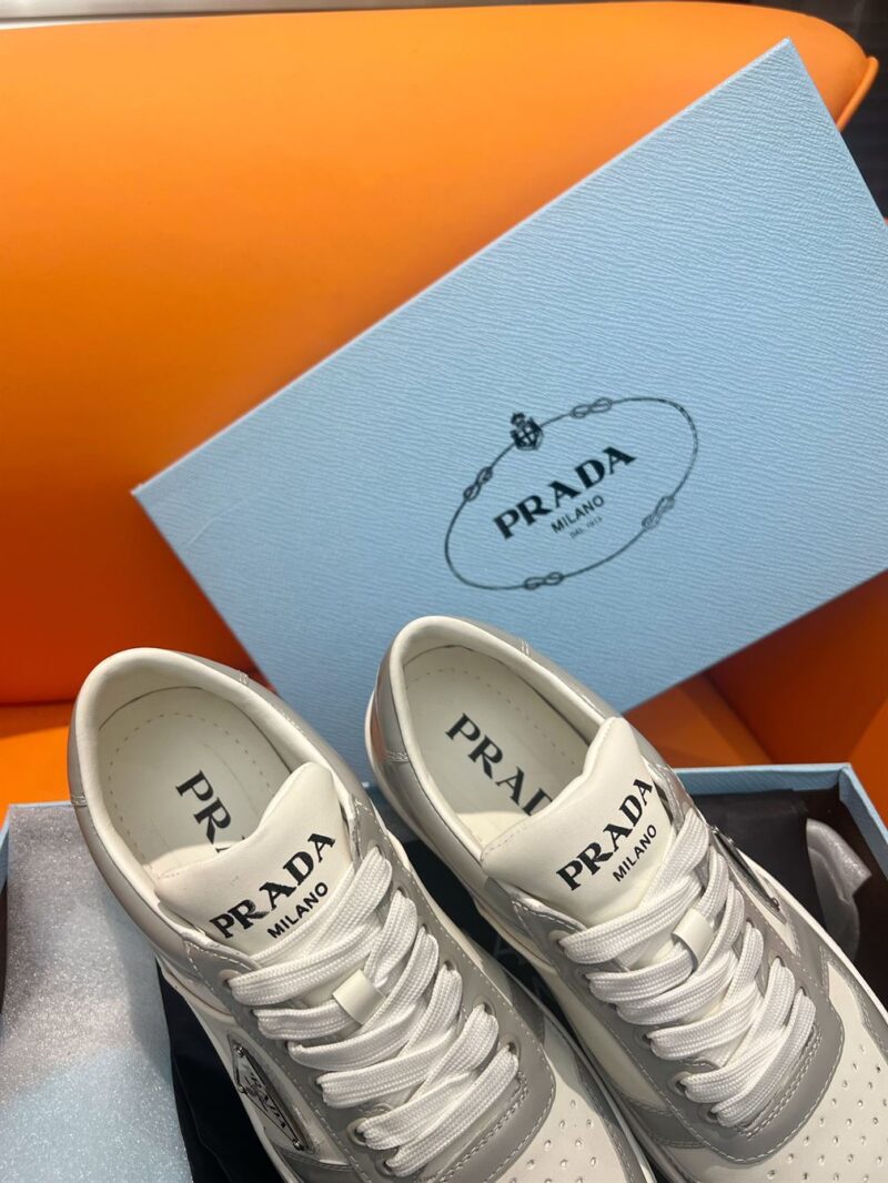 PRADA DOWNTOWN LEATHER SNEAKERS WHITE CRYSTAL - P028