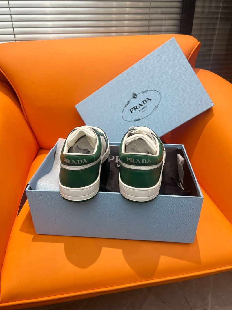 PRADA DOWNTOWN LEATHER SNEAKERS WHITE GREEN - P029