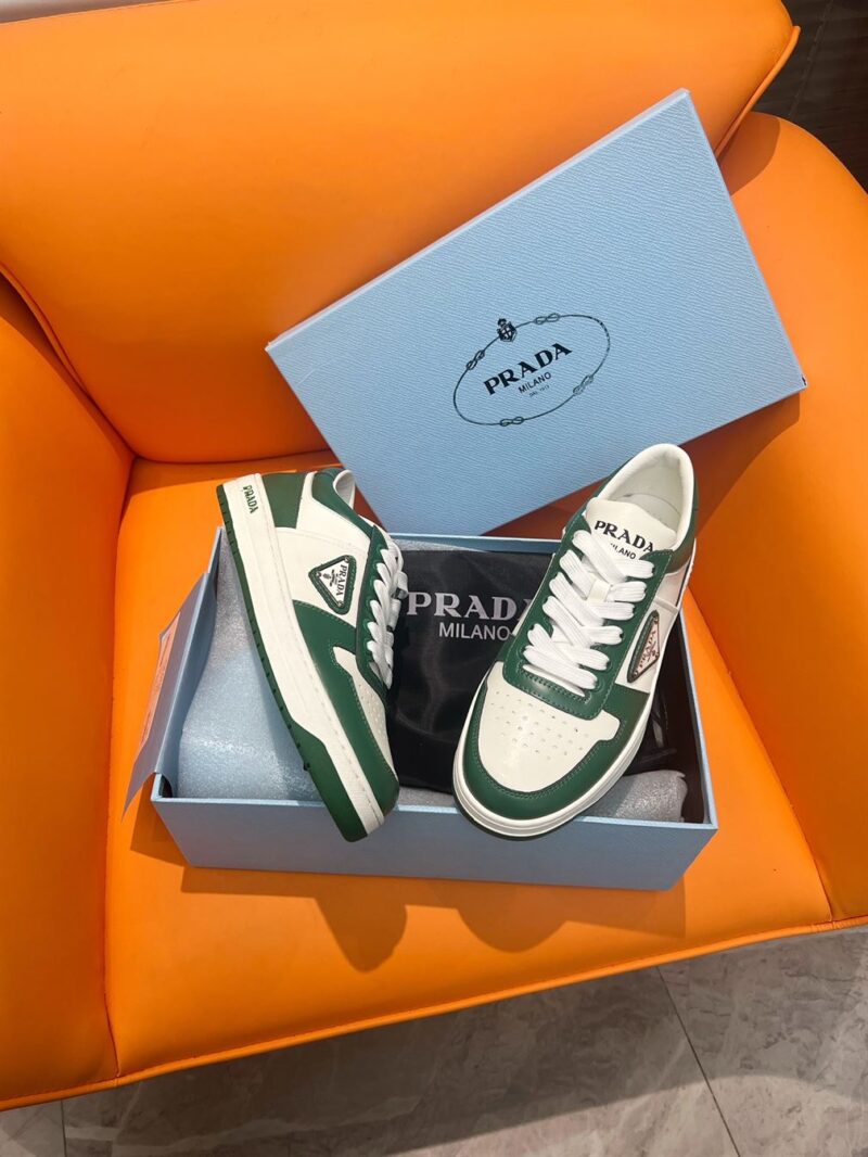 PRADA DOWNTOWN LEATHER SNEAKERS WHITE GREEN - P029