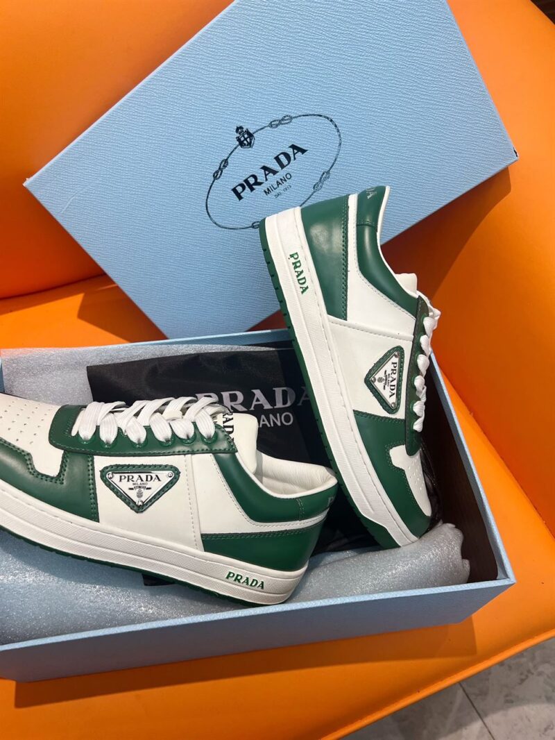 PRADA DOWNTOWN LEATHER SNEAKERS WHITE GREEN - P029