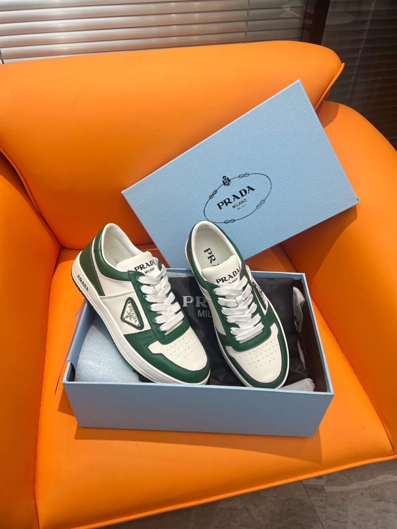 PRADA DOWNTOWN LEATHER SNEAKERS WHITE GREEN - P029