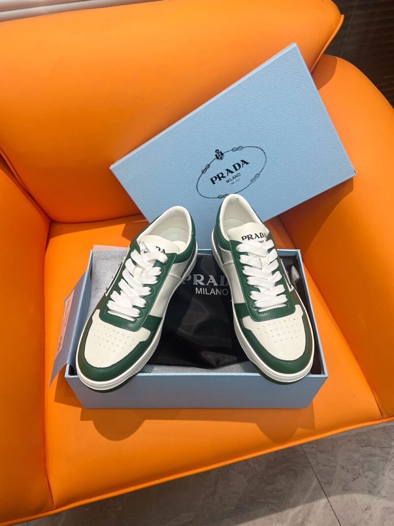 PRADA DOWNTOWN LEATHER SNEAKERS WHITE GREEN - P029