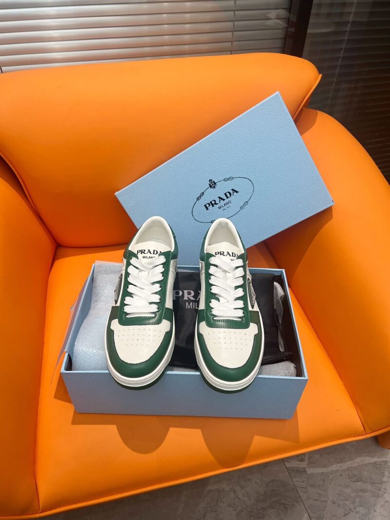 PRADA DOWNTOWN LEATHER SNEAKERS WHITE GREEN - P029