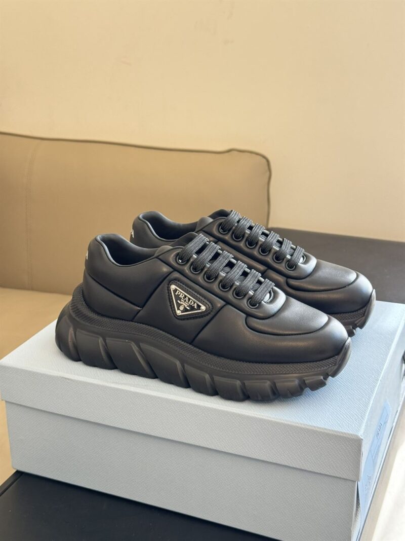 PRADA PADDED NAPPA LEATHER SNEAKERS BLACK - P053