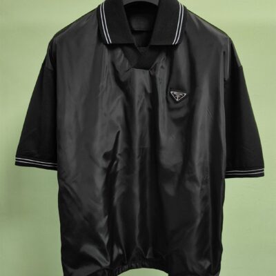 PRADA PIQUE POLO SHIRT WITH RE-NYLON DETAIL - A004