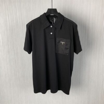 PRADA STRETCH COTTON POLO SHIRT WITH RE-NYLON DETAILS - A001