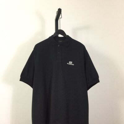 BALENCIAGA BB CLASSIC BALENCIAGA POLO SHIRT OVERSIZED IN BLACK - Y036