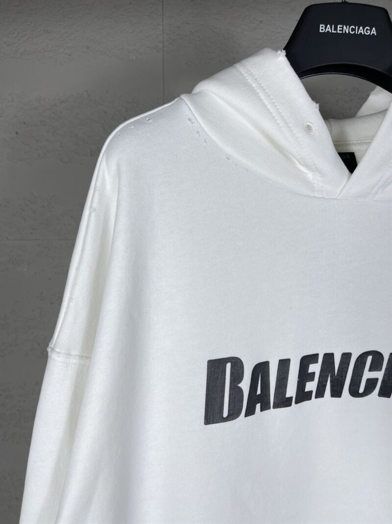 BALENCIAGA DESTROYED LOGO-PRINT HOODIE - BH028