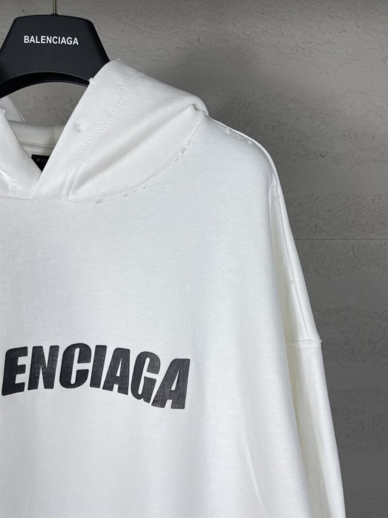 BALENCIAGA DESTROYED LOGO-PRINT HOODIE - BH028