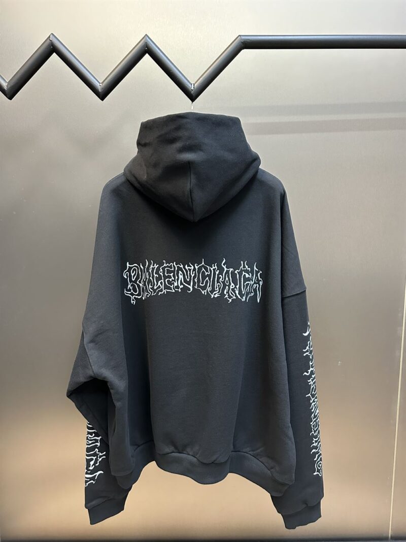 BALENCIAGA DIY METAL OUTLINE HOODIE OVERSIZED IN BLACK WHITE - BH006