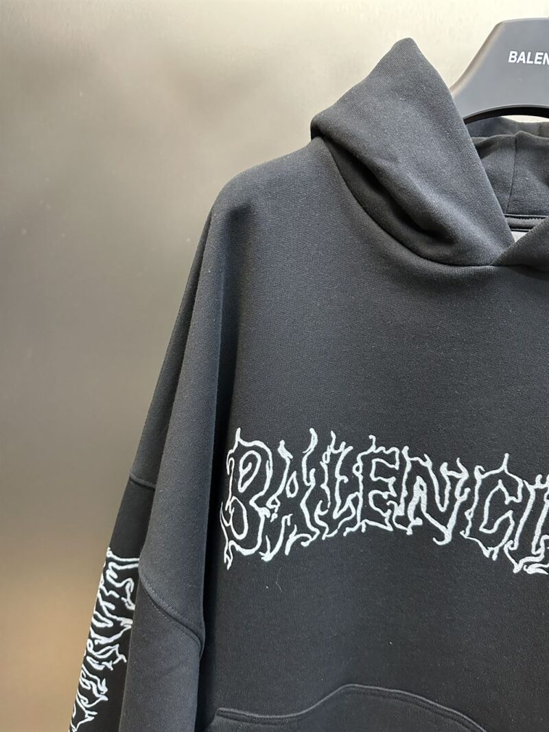 BALENCIAGA DIY METAL OUTLINE HOODIE OVERSIZED IN BLACK WHITE - BH006