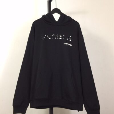 BALENCIAGA HAND-DRAWN BALENCIAGA HOODIE MEDIUM FIT IN BLACK - BH015