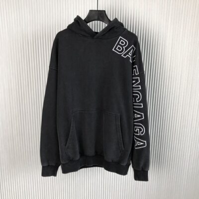 BALENCIAGA OUTLINE HOODIE OVERSIZED IN BLACK FADED - BH036