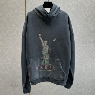 BALENCIAGA PARIS LIBERTY HOODIE OVERSIZED IN BLACK - BH011