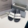 BALENCIAGA POOL SLIDES LOGO WHITE BLACK - E046