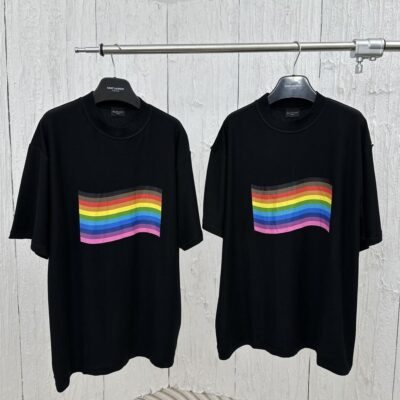 BALENCIAGA RAINBOW FLAG INSIDE-OUT T-SHIRT OVERSIZED IN BLACK - Y032