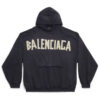 BALENCIAGA TAPE TYPE RIPPED POCKET HOODIE OVERSIZED IN BLACK FADED - BH014