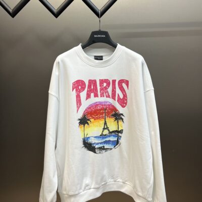 BALENCIAGA TROPICAL PARIS PRINT CREWNECK SWEATSHIRT - BH026