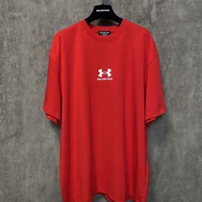 BALENCIAGA UNDER ARMOUR T-SHIRT OVERSIZED FIT IN RED WHITE - Y035