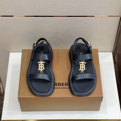 BURBERRY BUCKINGHAM LOGO LEATHER SLINGBACK SANDALS - U035