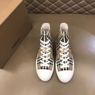 BURBERRY CHECK COTTON HIGH-TOP SNEAKERS - R033