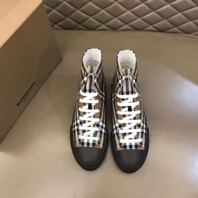 BURBERRY CHECK COTTON HIGH-TOP SNEAKERS - R034