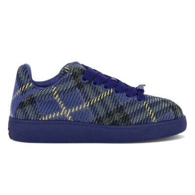 BURBERRY CHECK KNIT BOX SNEAKERS BRIGHT NAVY - R004