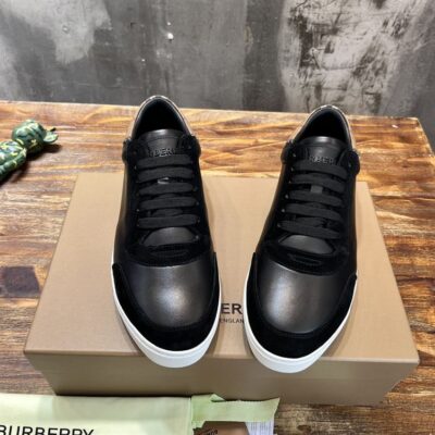 BURBERRY LEATHER, SUEDE AND VINTAGE CHECK COTTON SNEAKERS - R012