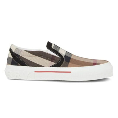 BURBERRY SLIP ON SNEAKERS EXAGGERATED CHECK BIRCH BROWN WHITE - R014