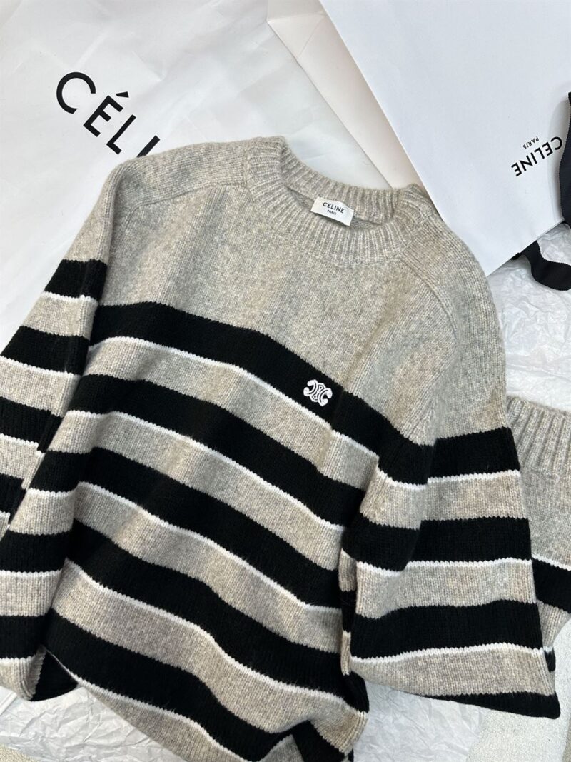 CELINE TRIOMPHE CREW NECK SWEATER IN STRIPED WOOL - CR013