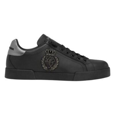 DOLCE & GABBANA CALFSKIN NAPPA PORTOFINO SNEAKERS WITH CROWN PATCH - HY035