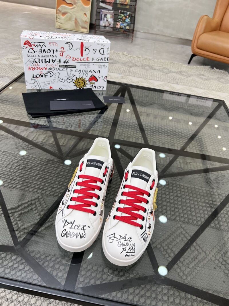 DOLCE & GABBANA CALFSKIN PORTOFINO SNEAKERS WITH EMBROIDERY AND STUDS - HY020