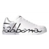 DOLCE & GABBANA LOGO SCRIPT PRINT WHITE SILVER SNEAKERS - HY042