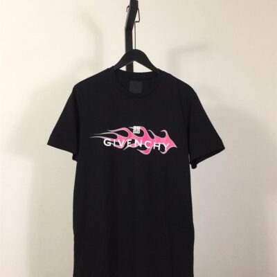 GIVENCHY PINK FLAMES T-SHIRT BLACK - K027