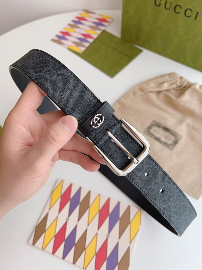 GUCCI BELT WITH INTERLOCKING G DETAIL BLACK SUPREME - AB006