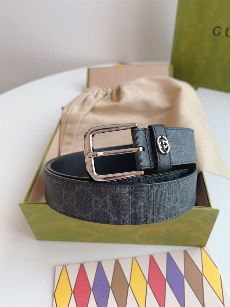 GUCCI BELT WITH INTERLOCKING G DETAIL BLACK SUPREME - AB006