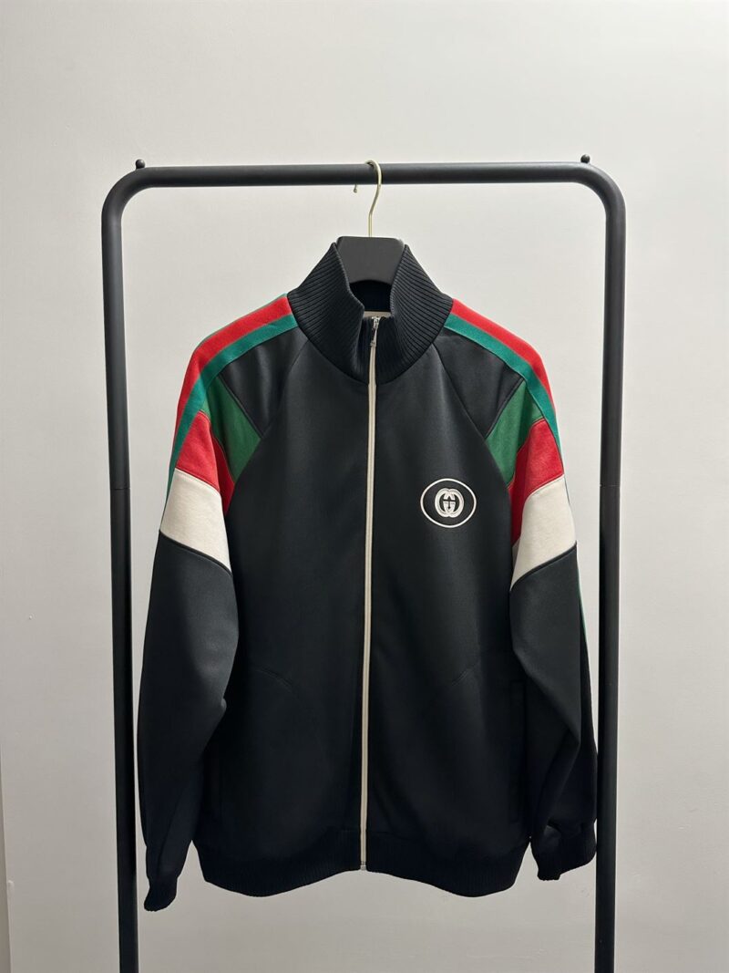 GUCCI DOUBLE G RED AND GREEN STRIPED WEB JACKET - CA027