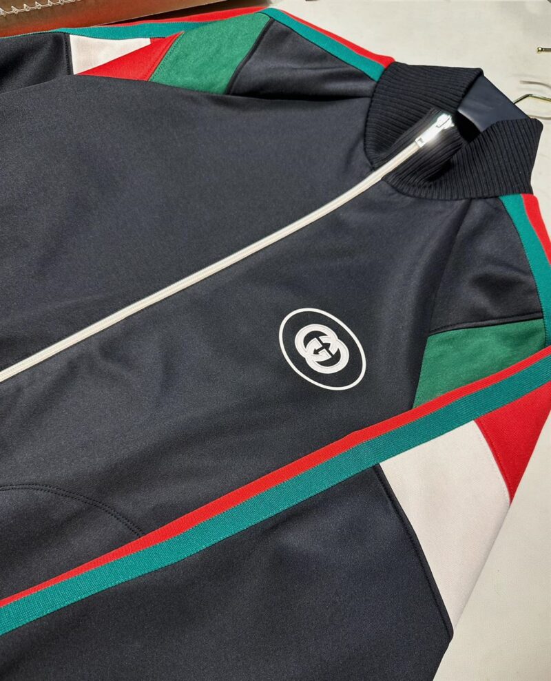 GUCCI DOUBLE G RED AND GREEN STRIPED WEB JACKET - CA027