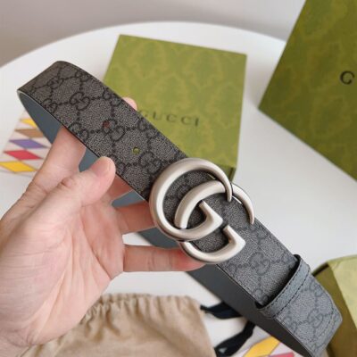 GUCCI GG MARMONT REVERSIBLE BELT GREY AND BLACK GG SUPREME - AB012