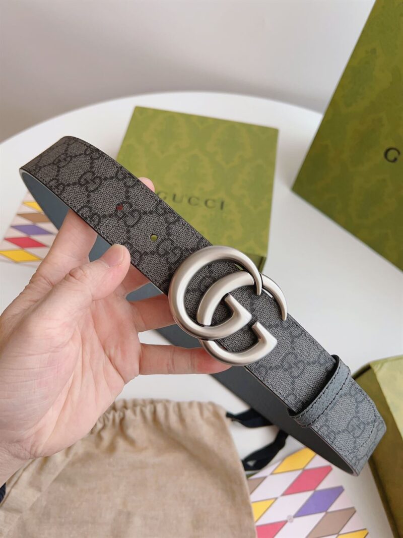 GUCCI GG MARMONT REVERSIBLE BELT GREY AND BLACK GG SUPREME - AB012