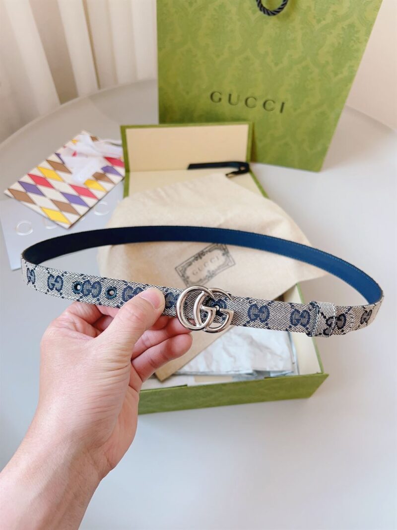 GUCCI GG MARMONT THIN BELT BEIGE AND BLUE ORIGINAL GG CANVAS - AB021