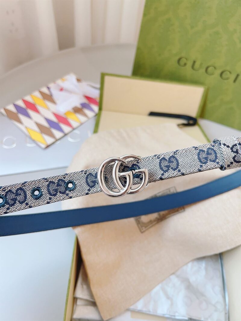 GUCCI GG MARMONT THIN BELT BEIGE AND BLUE ORIGINAL GG CANVAS - AB021